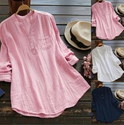 Women Long Sleeve Cotton Linen Blouse  Summer Plus Size Oversized Boho Vintage Shirts Top Lady V-neck Casual Loose Blusas