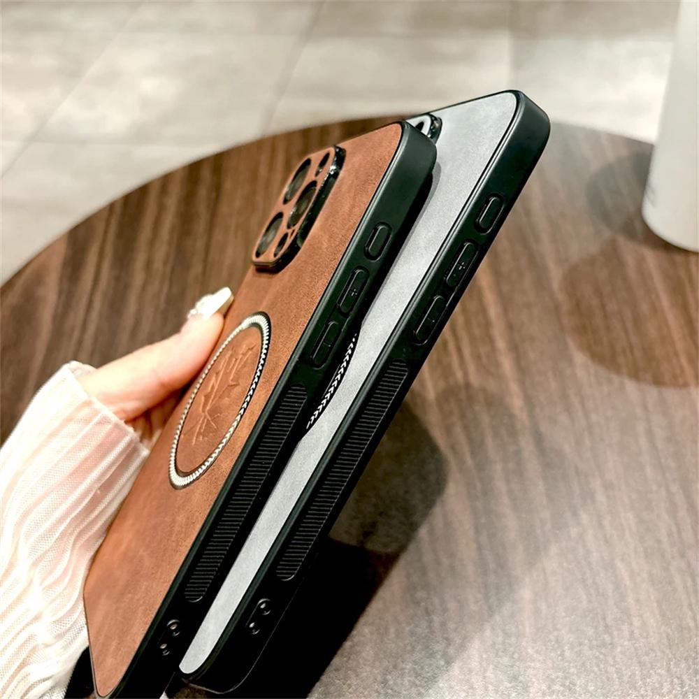 Pro Magsafe Kožené Javorový list Magnetické Pouzdra na telefon Pro iPhone 16 15 14 13 12 11 Pro Max Plus 16e Pouzdro Kryt pro bezdrátové nabíjení