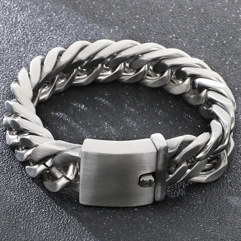 

Класичний чоловічий браслет 18 мм шириною матовий 316L нержавіюча сталь ланцюжок плетіння кубинський ланцюг чоловічі браслети чоловічий ювелірний аксесуар 22CM старий срібного кольору