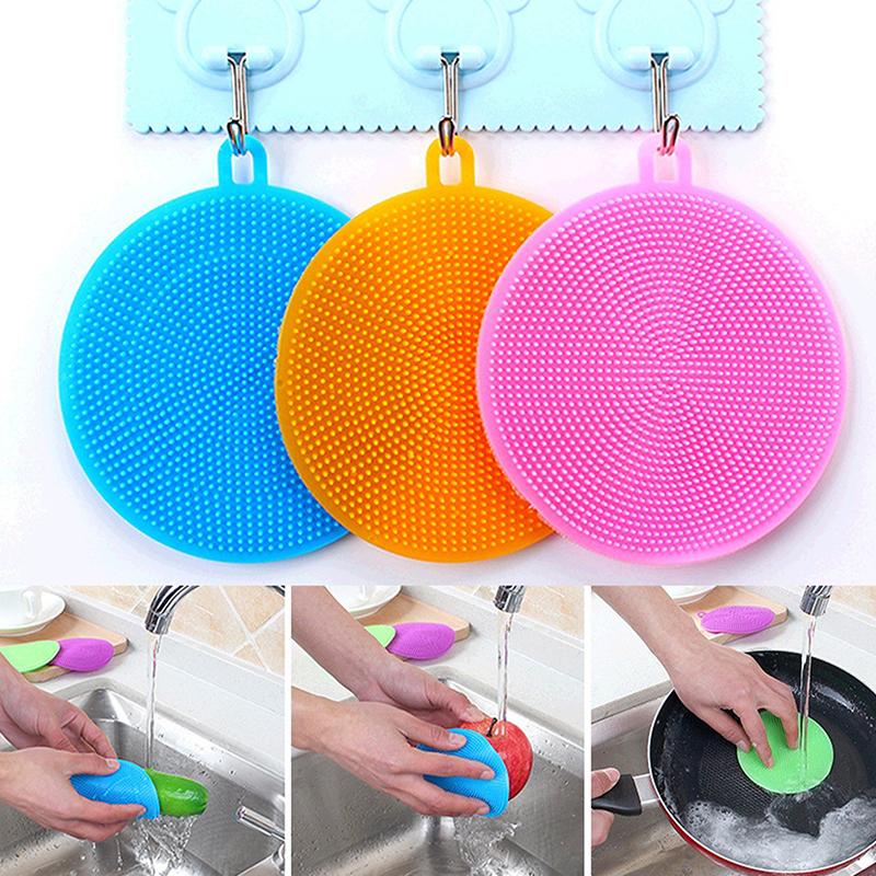 10Pcs Silicone Cleaning Brushes Soft Silicone Scouring Pad Washing Sponge Dish Bowl Pot Cleaner Washing Tool Kitchen Accessories