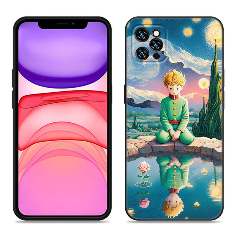 Etui na telefon Mały Książę dla Apple iPhone 12 13 Mini 11 14 15 Pro Max 7 8 Plus X XR XS SE 2020 2022 Czarne silikonowe etui