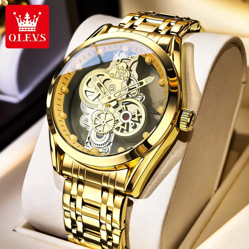 Watch with Full Hollowed-out Mechanism, Fake Mechanical Watch, Water-resistant Men's Watch, Men's Watch