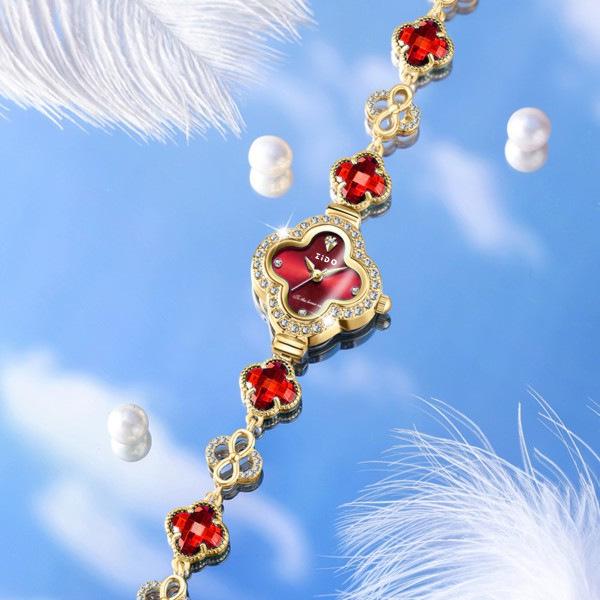 ZIDO Elegant Luxury Jade & Diamond Waterproof Four-Leaf Clover Ladies Watch