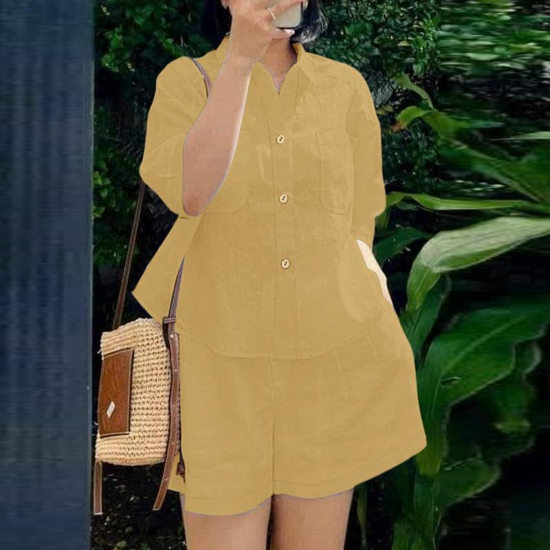 ZANZEA Women Short Sleeve Blouse and Shorts Summer Two Piece Suit Sets