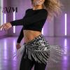 Stage Dance Accessory Women Leopard Fringe Hip Scarf, Belly Sequins Wrap Skirt, Waist with Tassels, Performance Clothing Accessories Tassel Belt