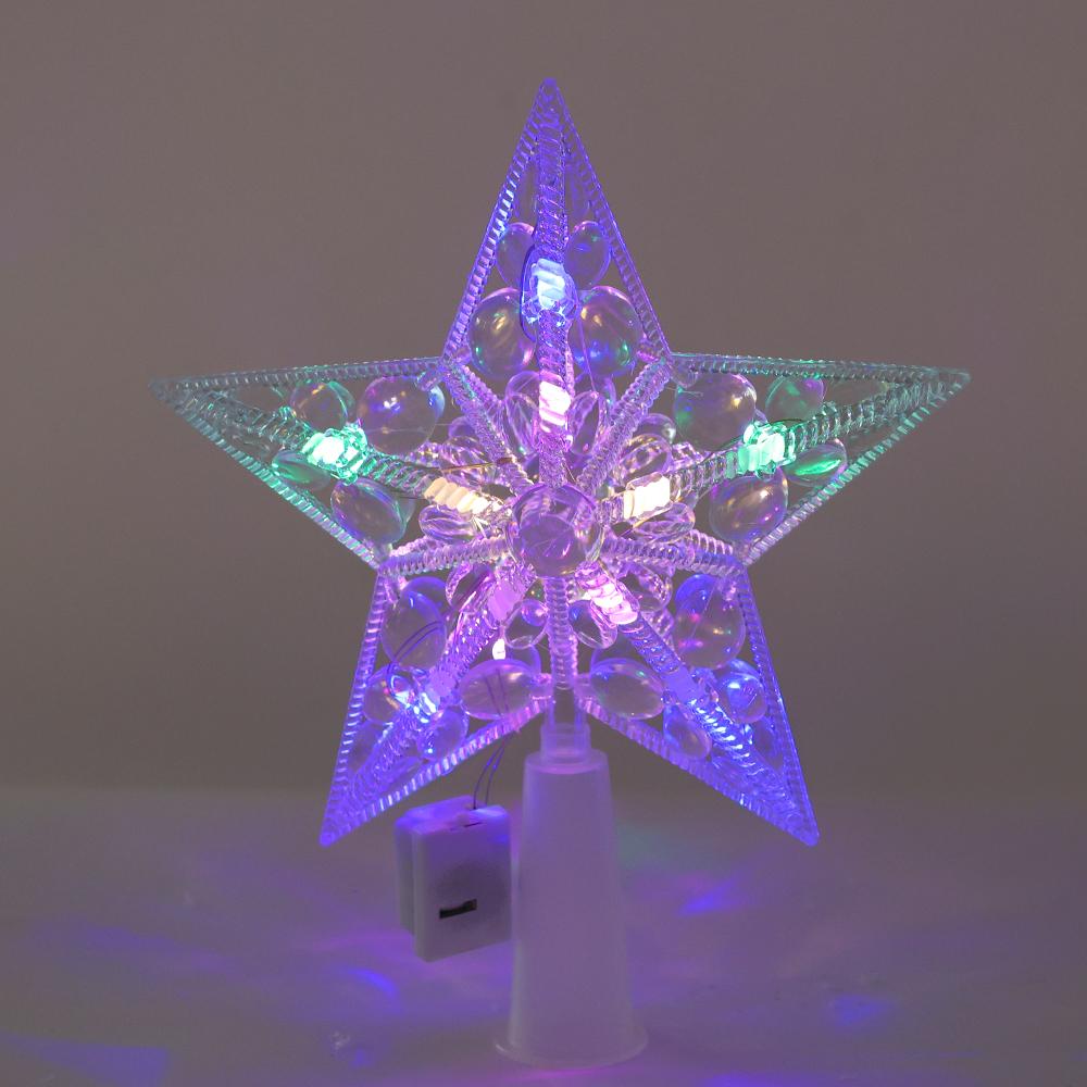 Christmas Glowing Tree Topper Five-pointed Star Transparent LED Shining Lamp Xmas Colorful TopStar Ornaments Navidad Decorations