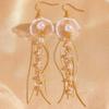 1 Pair Hook Earrings, Jellyfish Design Long Draped Tassel Earrings, Translucent Imitation Pearl Beads Drop Earrings for Beach Vacations Daily Wear