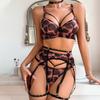Sexy Women's Bra Set Leopard Print Ultra-Thin Lingerie Set Bra & Panty Garter Belt Set