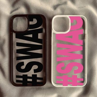 Creative Pink Letters SWAG Phone Case For iPhone 17 16 Pro 15 14 13 12 11 XR XS Max 7 8Plus Simple Shockproof Clear Hard Cover