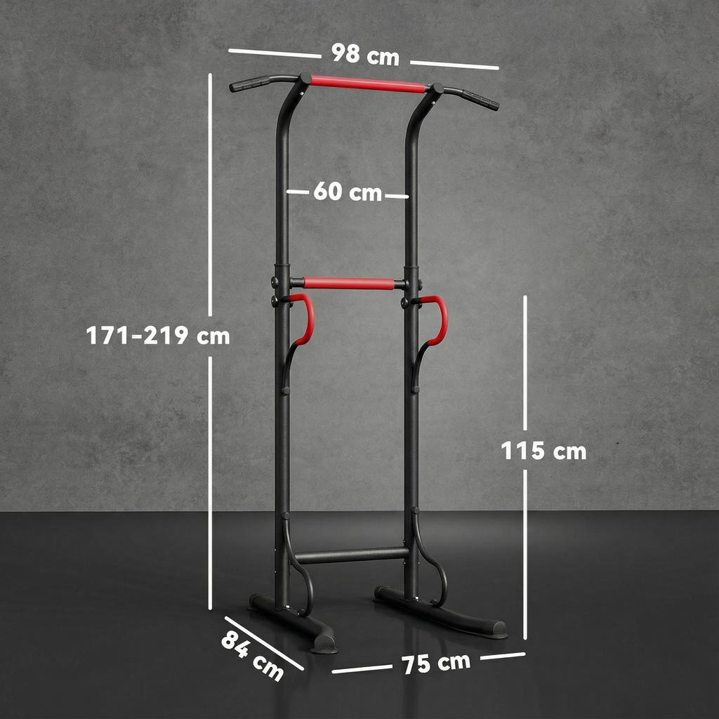 Steel Multi-Use Exercise Power Tower Pull Up Station Adjustable Height W/ Grips