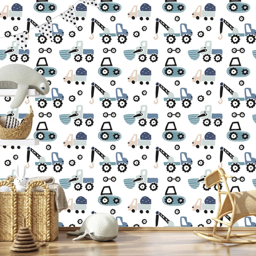 Wallpaper Machines on a light background for the living room and bedroom 50x1000