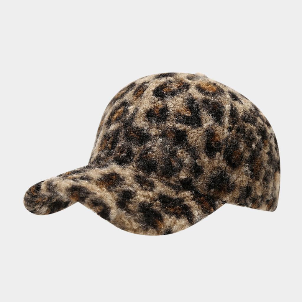 Modern Leopard Print Baseball Cap With Warm Polyester For Fall Winter Outdoor Casual Wear