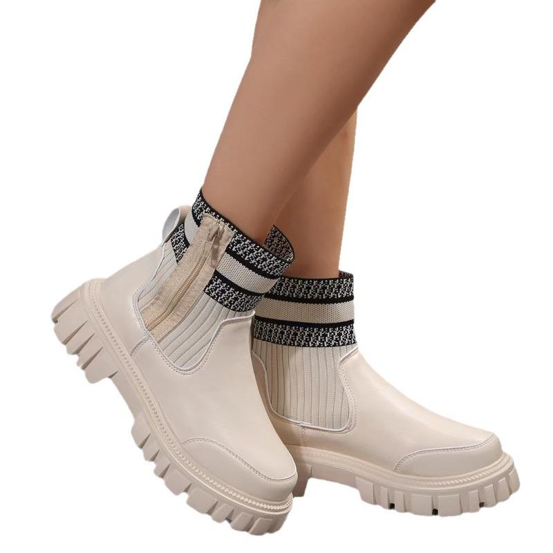 2025 Thick Sole Martin Boots Women's Plus Size Warm Knitted Platform Martin Boots New Plus Size