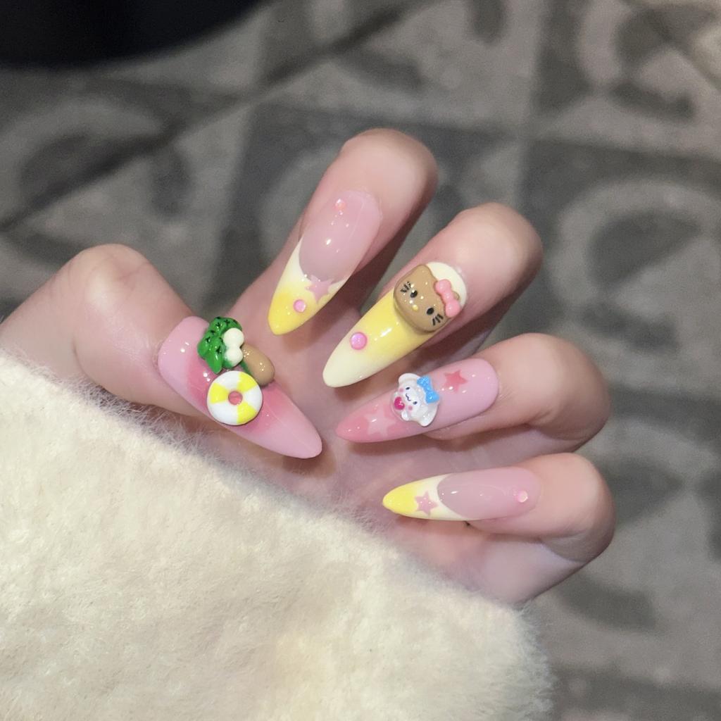 Wearing Nail Handmade High-quality Fake Nail Patches for Summer Beach Cute Dopamine Nail Art Finished Nail Tablets