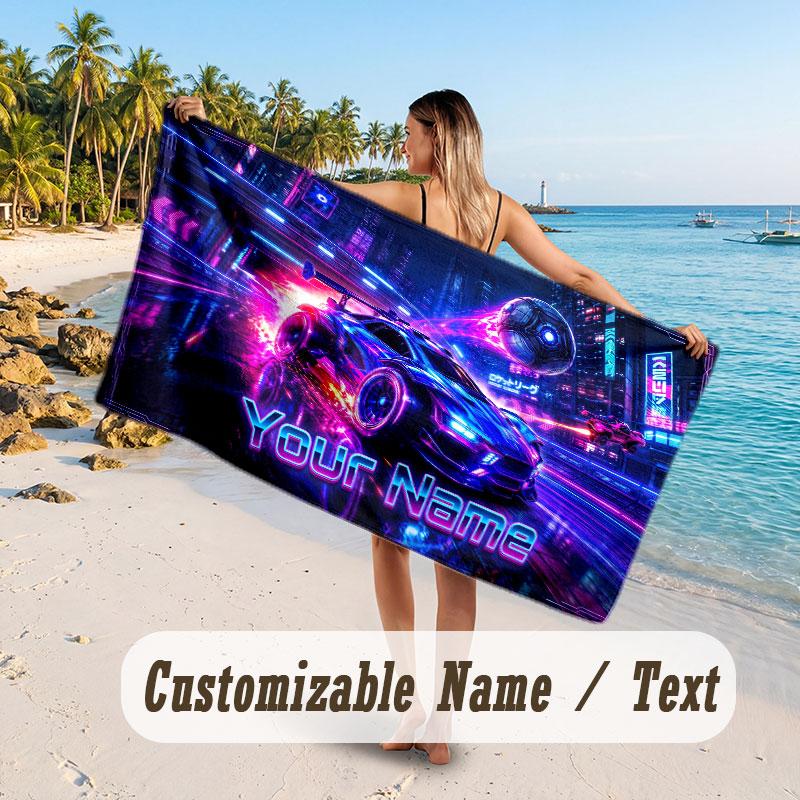 Personalized Beach Towel,Rocket League Custom Printed Name Text, Super Absorbent Towel For Beach Vacation