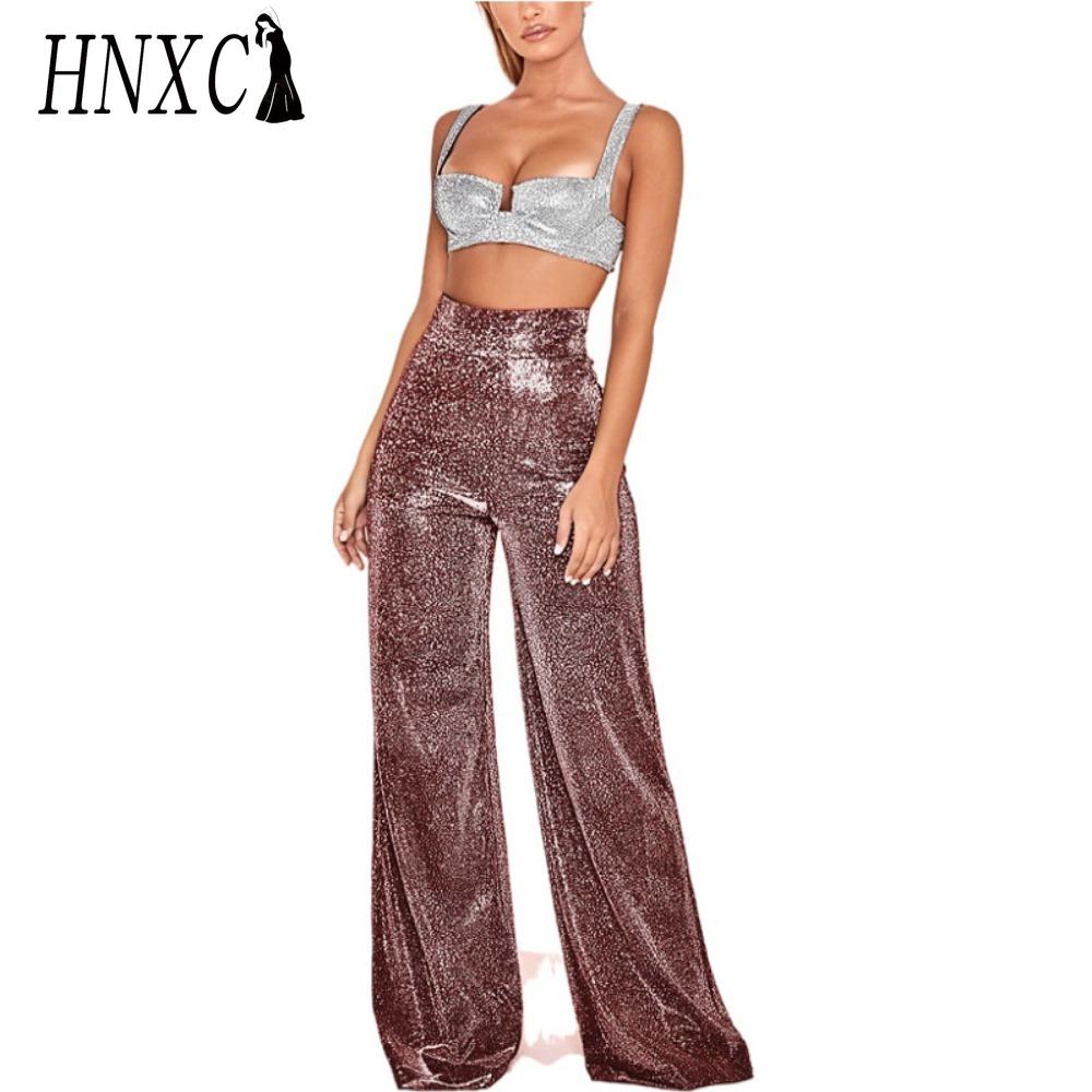 HNXC Women's Trousers Shiny Solid Color High Waist Trousers Spring Autumn Temperament Loose Straight Wide Leg Trousers Casual Wear