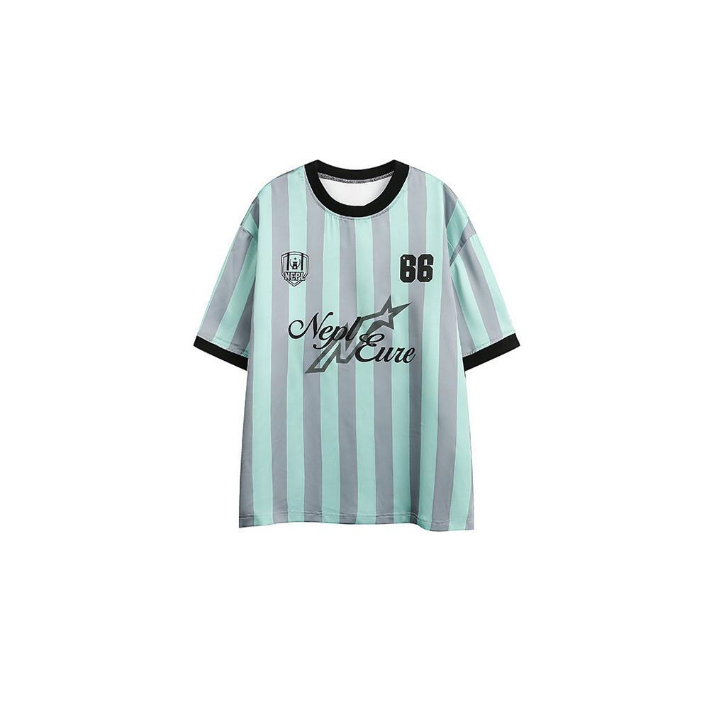 American Retro Vertical Striped T-Shirt - Women s Lightweight Casual Sportswear XXS