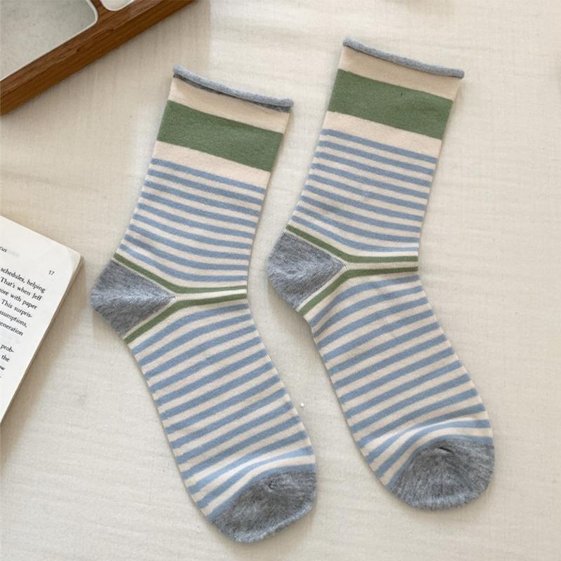 Sock Children's Cotton Summer and Spring Odor-resistant Mid-length Socks with Trendy Stripes, Long Socks, Summer Lightweight Pile-up Socks