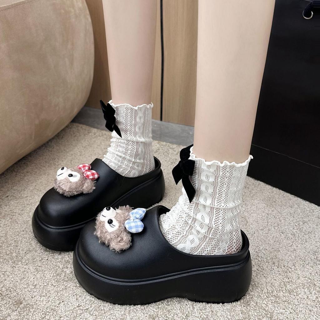 Cute Cartoon Doll Bag Head Non-slip Slippers Spring and Summer 2025 New Models Increase Height One Pedal Small Slippers Women
