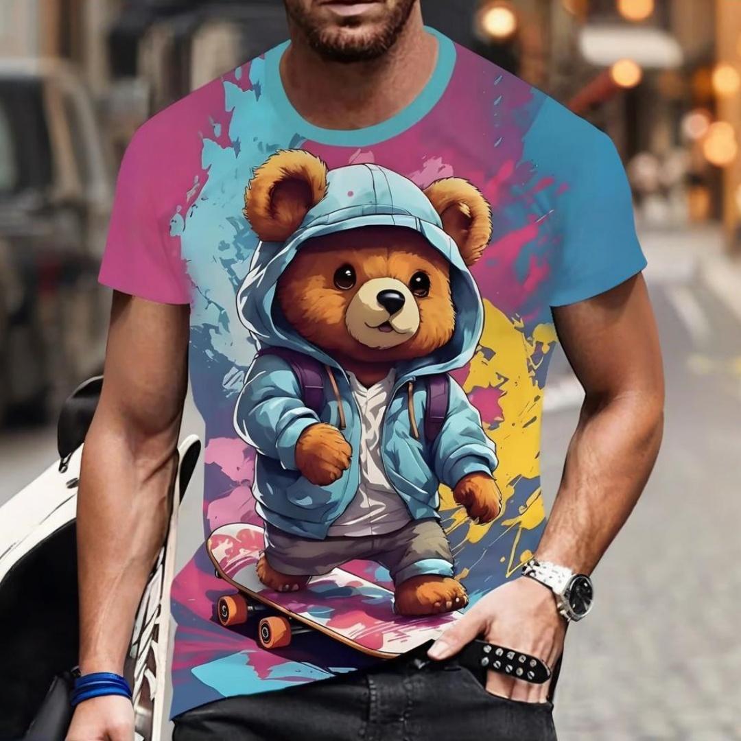 

Летний топ с круглым вырезом и 3D принтом мультяшного медведя, модная повседневная мужская футболка с коротким рукавом XL