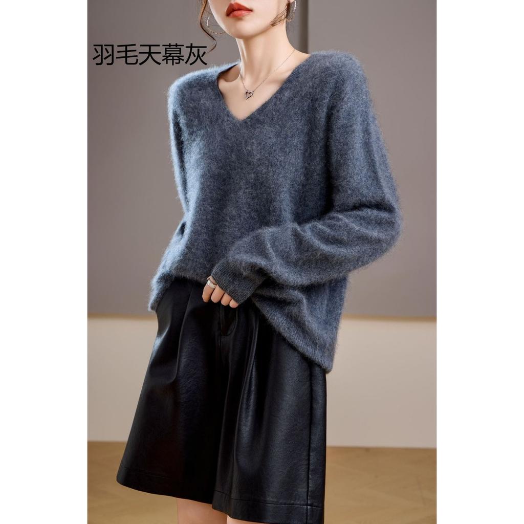 5% Cashmere 95 Wool Round Neck/V-neck Seamless Brushed Cashmere Sweater Women's Sweater