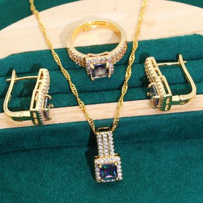 Europe and The United States Hot AAA Zircon Necklace Earring Lady Gold Jewelry Set