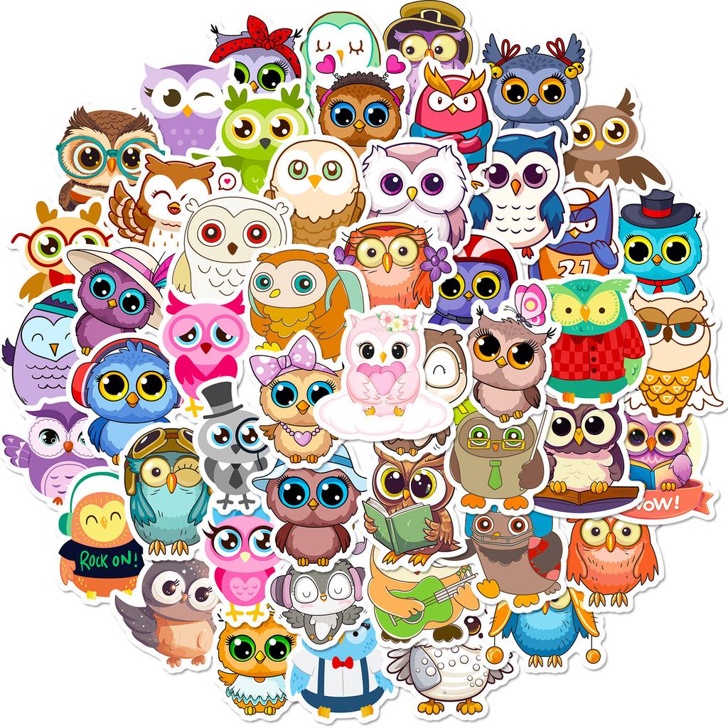 50 Cartoon Owl Stickers New Owl Owl Notebook Suitcase DIY Personality Stickers