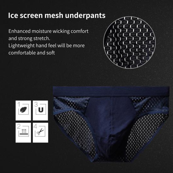 Men Briefs Mesh Stretchy Plus Size Hollow Out Tummy Tightening Underpants for Home