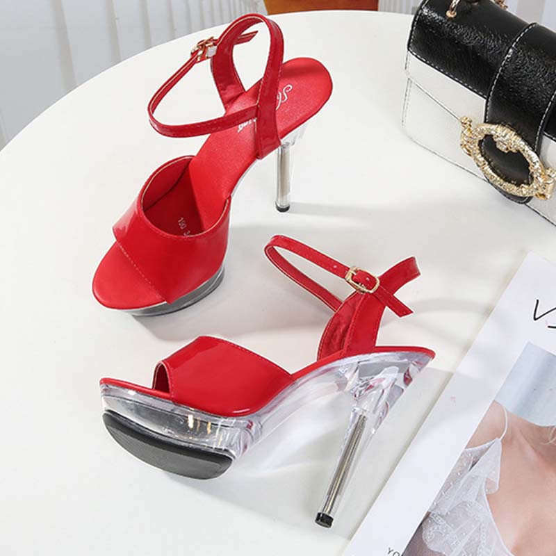 Woman Transparent Super High Heel Summer Female Waterproof Fish Mouth Shoes Fairy Thin Heel Sandals 15cm heel 5cm Platform LFD