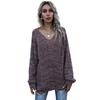 Vintage Fashion Elegant Casual Autumn Women's Mid-length Mixed Color Long-sleeved Loose V-neck Sweater