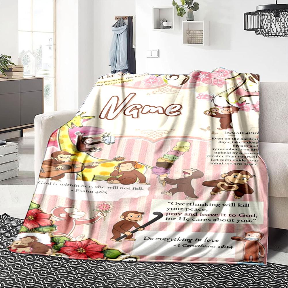 Custom Name Curious George Adventure Party Blanket For Couch Bed Plush Cozy Fuzzy Blanket Super Soft Warm Blankets For Fall And Winter 0916214