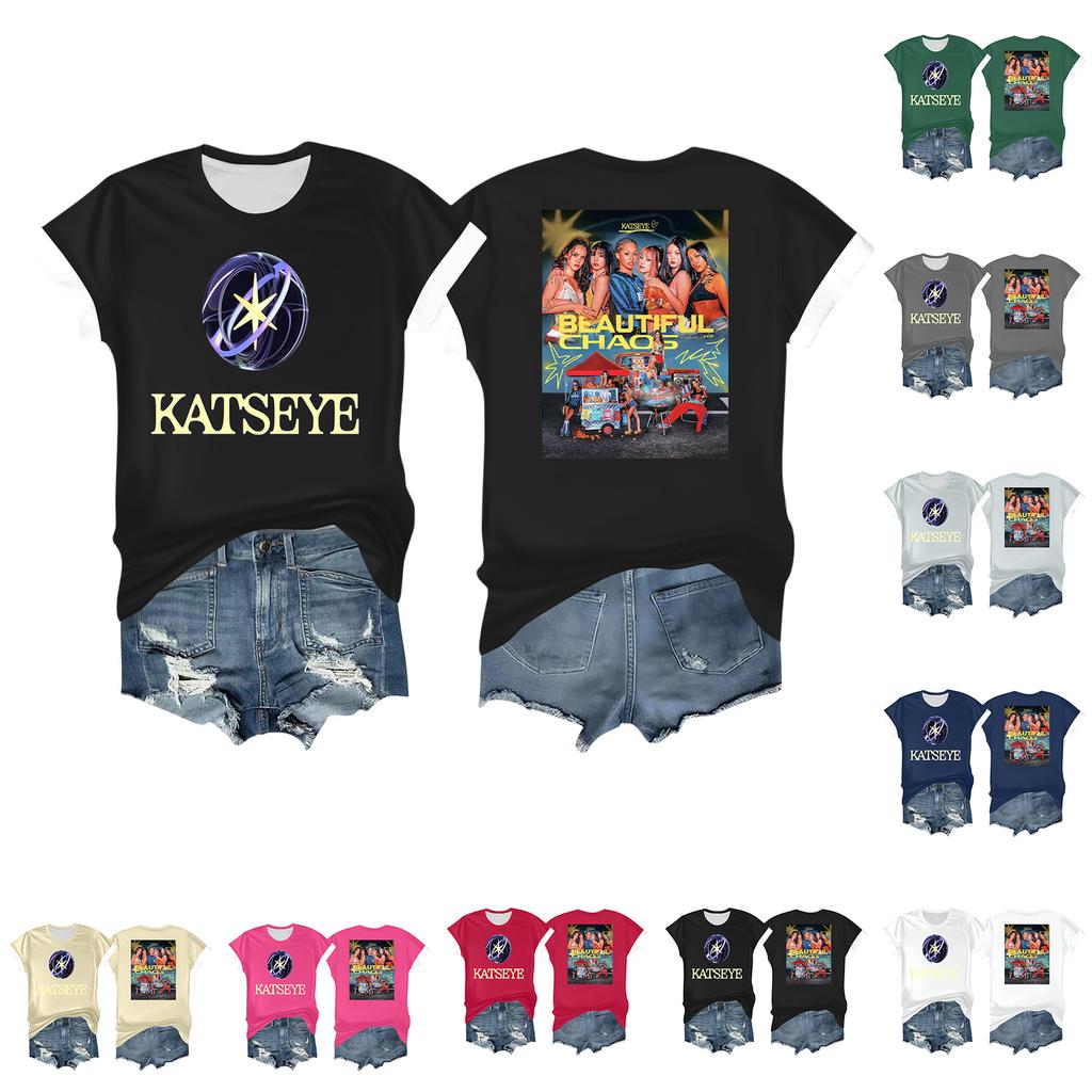 Women's Casual Printed T-shirt Round Neck Pullover Short Sleeve Top