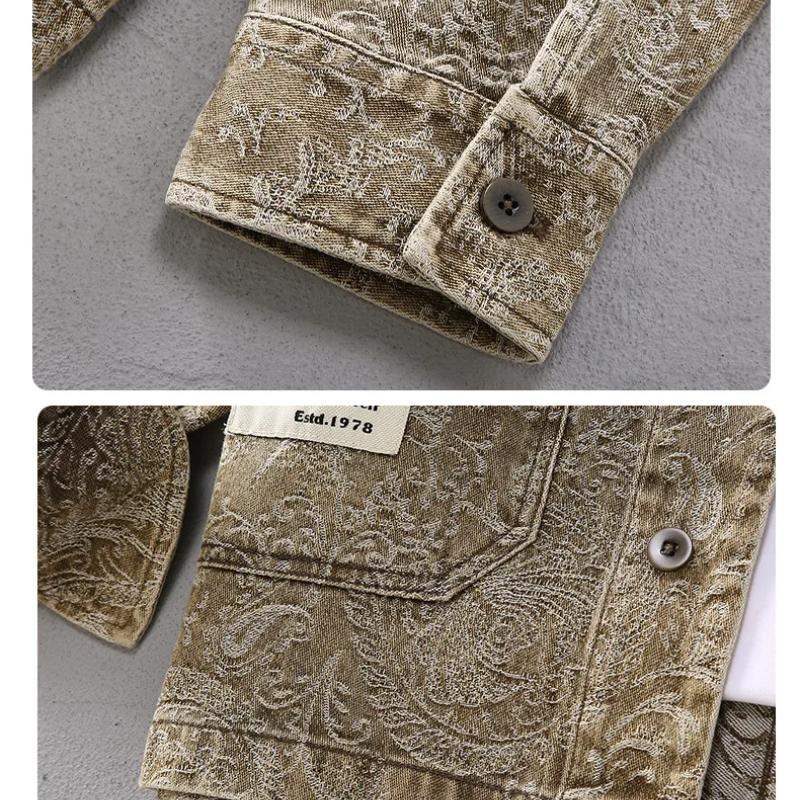 Spring Autumn New Long Sleeve Denim Shirts for Men Fashion Male Streetwear Heavy Jean Tops Cotton Loose Printed Shirts Vintage Clothes