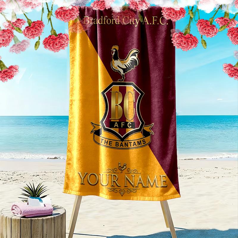 Name Custom Bradford City FC Print Beach Towel, Large Soft Quick Dry Towel for Beach Camping Swimming