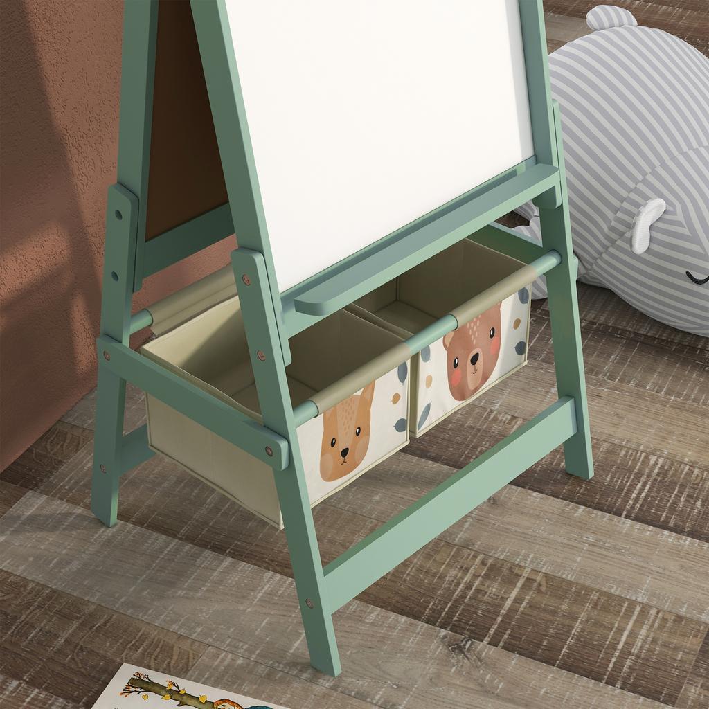 Cavalletto per Bambini Tre in Uno con Rotolo di Carta, Cavalletto da Pittura, con Contenitore - Verde