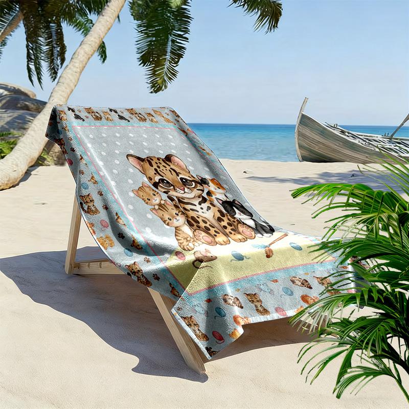 Süßes Tier Cartoon Print Strandtuch, Großes Weiches Schnelltrocknendes Handtuch für Strand Camping Schwimmen