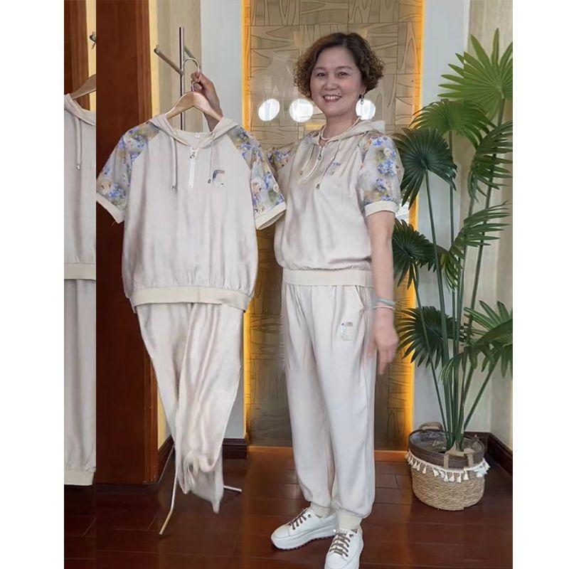 

Повседневный Модный Спортивный Костюм Женский 2025 Новое Поступление Одежда для Женщин Среднего Возраста Костюм-Двойка Толстовка Летняя Тонкая Beige 2XL (52.50 kg-60.00 kg recommended