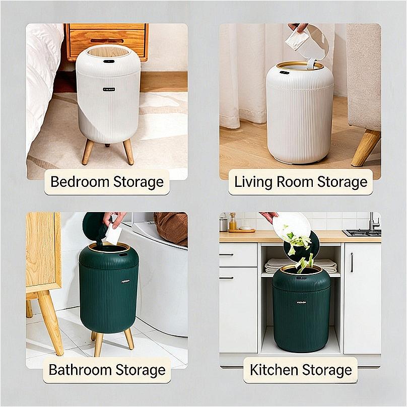 Intelligenter Induktions-Mülleimer, Automatischer Klappdeckel-Mülleimer im Light Luxury Stil, Hohe Kunststoffbasis für Küche, Bad, Schlafzimmer, Zuhause