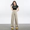 Spring Summer Khaki High Waist Tencel Patchwork Slim Relax Straight Wide Leg Denim Pants For Ladies Casual Pants Oversize Denim Trousers