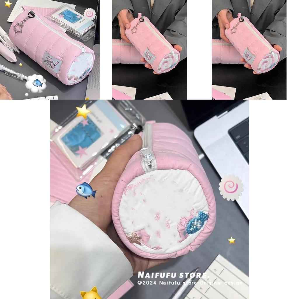 Fish Cat Pattern Pink Pen Case Large Capacity Stationery Organizer For Girls