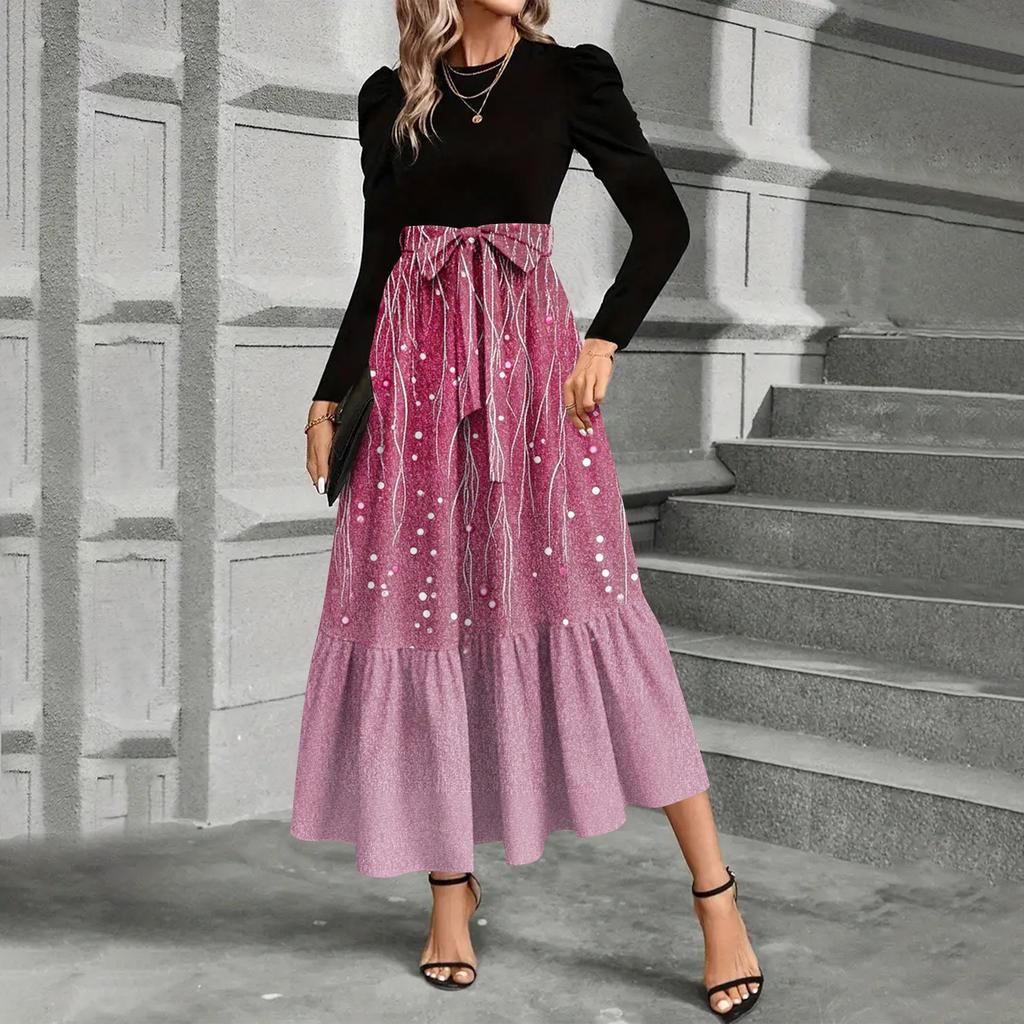 Modisches und elegantes Kleid mit Blumendruck und hoher Taille für Damen