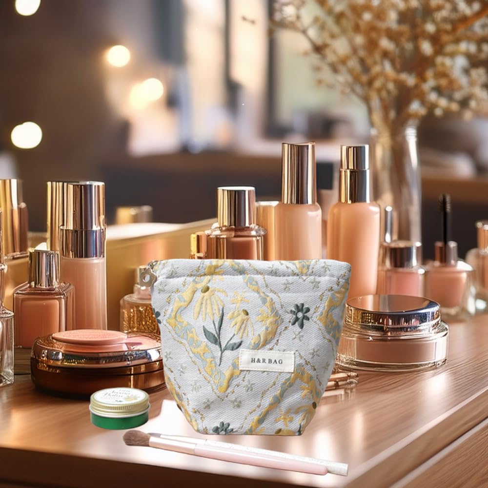 Rutfle Small Makeup 16 x 13 Cute and Frame Flower Small Pouch, cm, Jacquard, Stylish, Compact, Design,