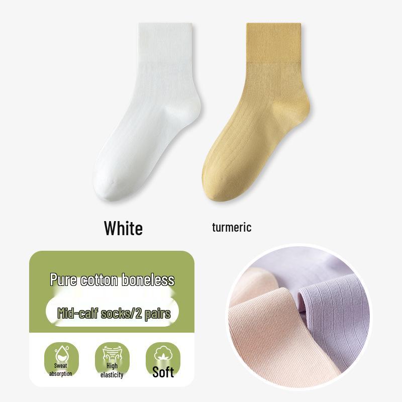 Women's Seamless Thin Cotton Mid-High Socks - Solid Colors, Odor-Resistant, Sweat-Absorbing, Ideal for Spring & Summer