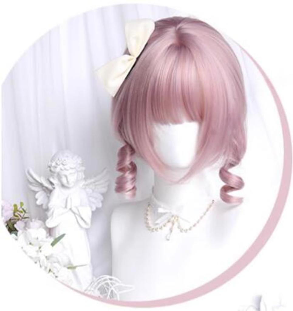 Lolita Wig with Vertical Rolls and Featuring Fluffy Curls and a Includes a Net for Added Heat Resistance and Perfect for Everyday or Everyday Pink