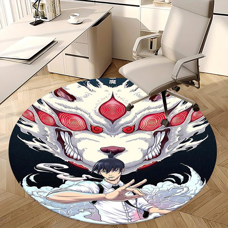 1pc Demon Slayer Tanjiro Kamado Round Carpet - Anime Cartoon Design Office Chair Mat Non-Slip Rug for Home Decor Living