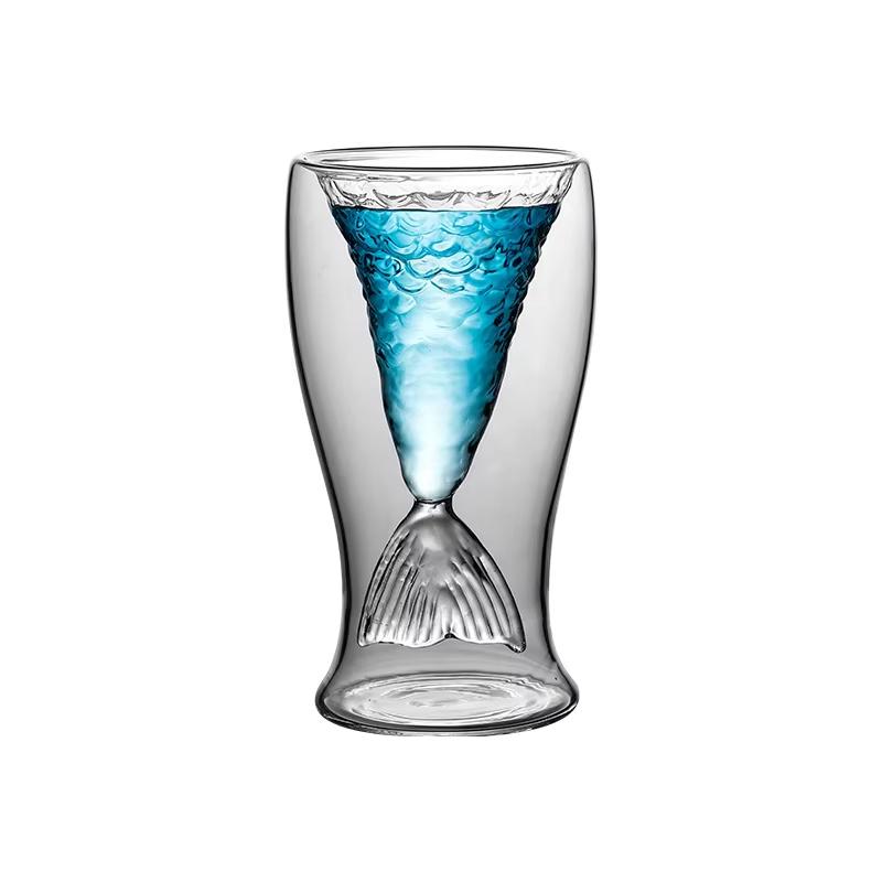 Heat-Resistant Double-Wall Mermaid Glass Cup for Champagne Beer Whiskey Cocktails Transparent Creative Bar Drinkware
