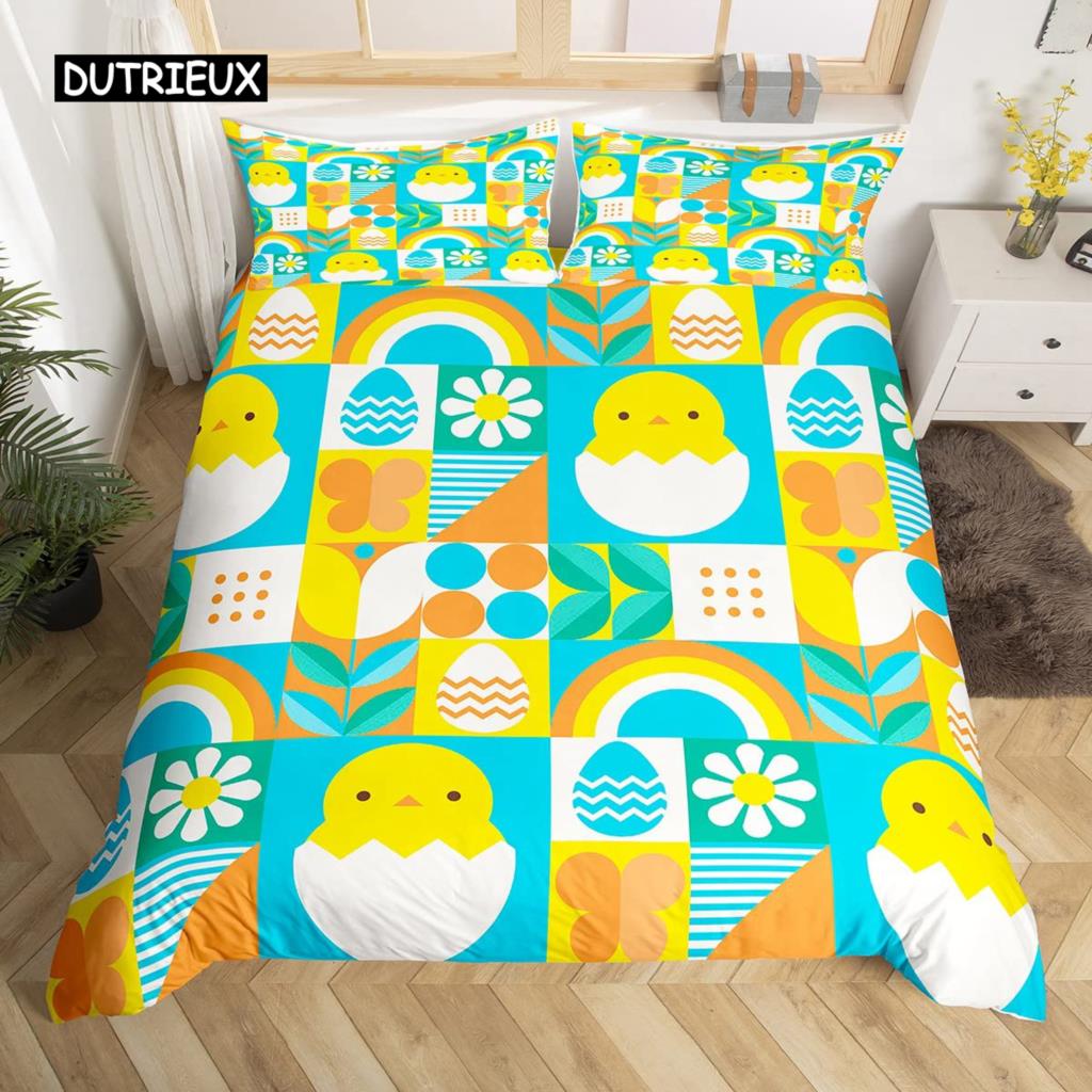 Kawaii Králičí Povlak na Peřinu Roztomilý Mazlíček Zvíře Povlak na Přikrývku Boho Květinový Velikonoční Vajíčka Ložní Set Šťastné Velikonoce Dárky pro Dívky Teenagery