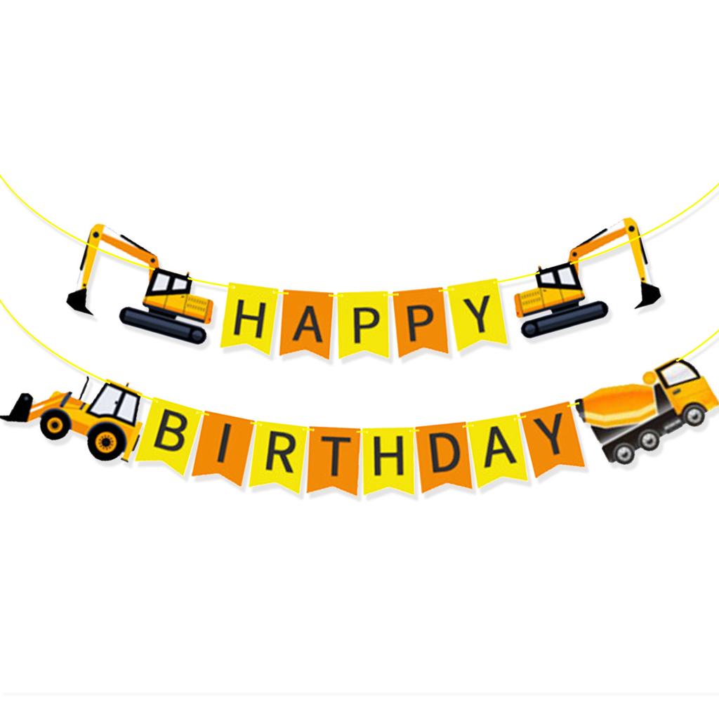Children'S Party Decoration Cartoon Excavator Birthday Flag Construction Vehicle Excavator Pull Flower Spot Custom