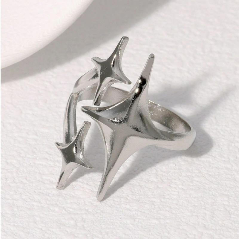 New Stainless Steel Y2K Cross Star Shape Rings for Women Hip Hop Punk Adjustable Couple Rings Minimalist Party Jewelry Gifts