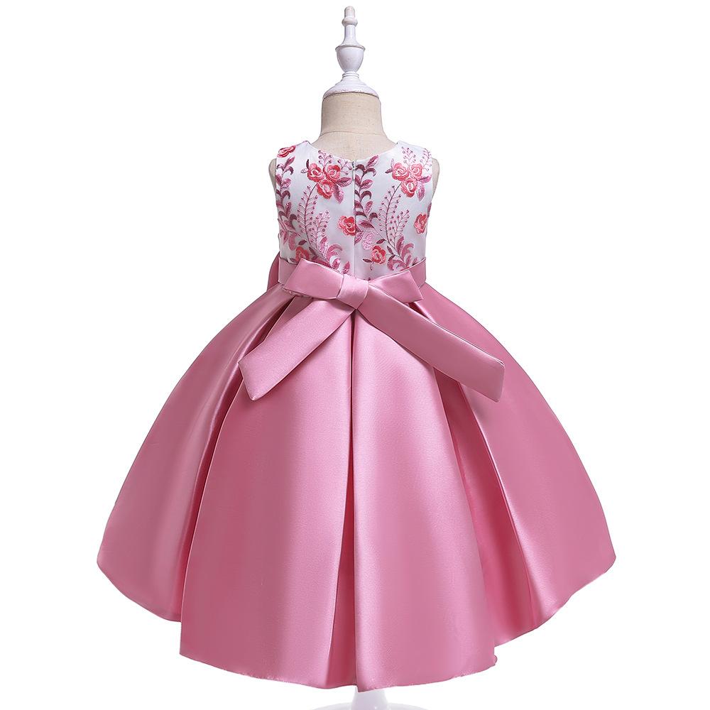 Girls Beaded Embroidery Flower Dress Wedding Party Trailing Gown Kids Bowknot Tutu Costume